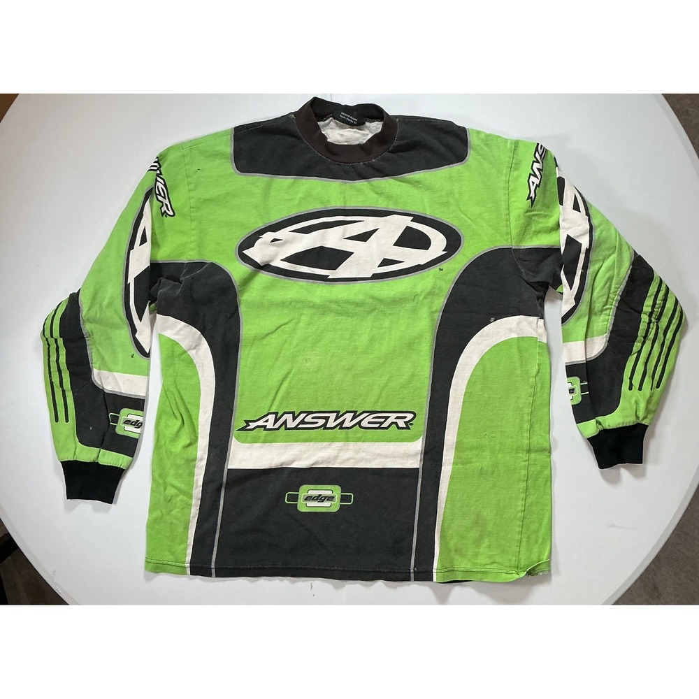 VTG Answer Racing Jersey Mens L Green Black Motocross BMX Moto Streetwear